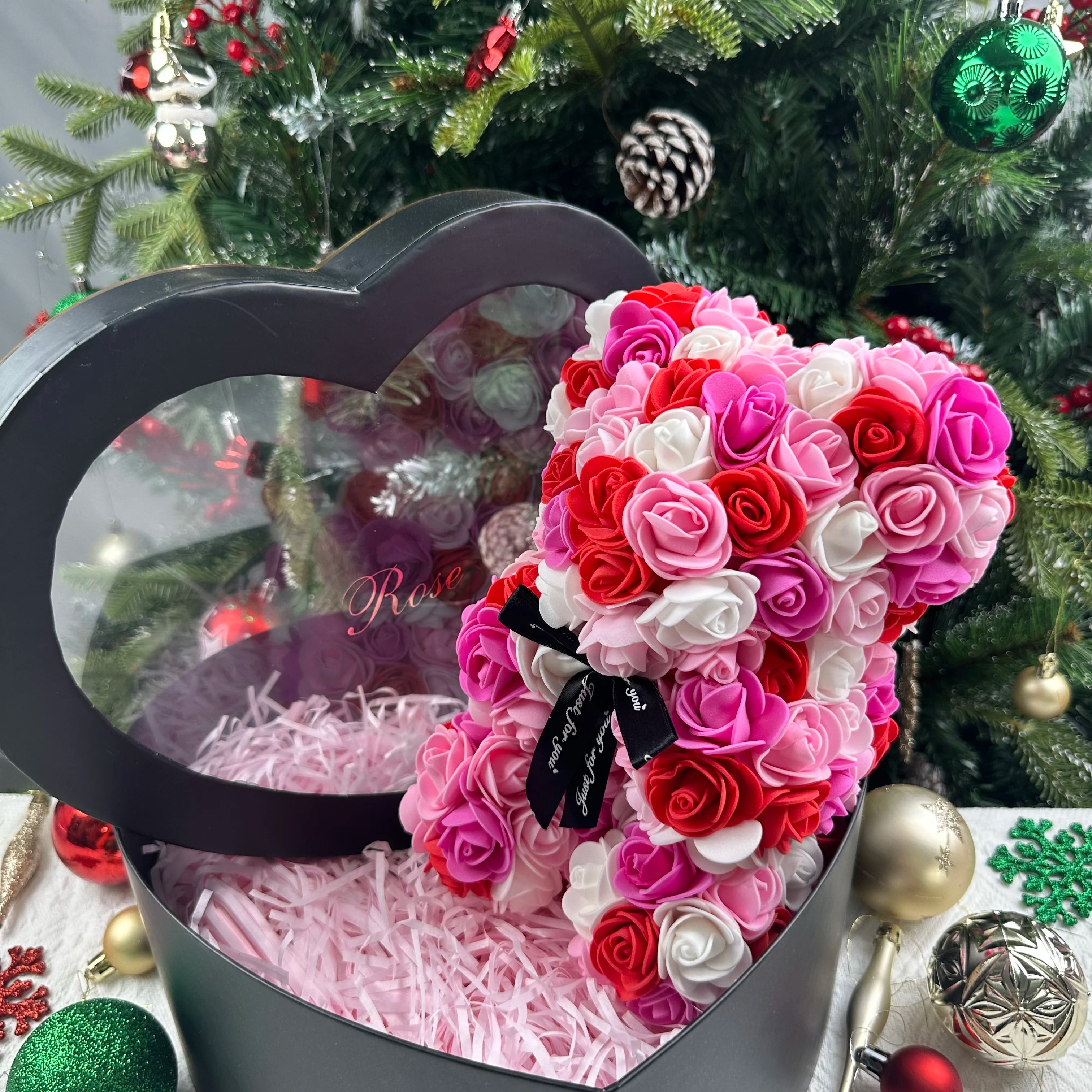 25cm Artificial Teddy Rose Flower Bear with Box Romantic Valentines Day Gift Girlfriend Women Anniversary Wedding Party Supplies 18