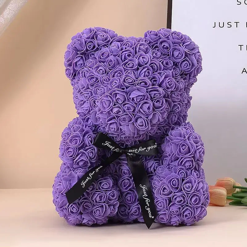 25cm Artificial Teddy Rose Flower Bear with Box Romantic Valentines Day Gift Girlfriend Women Anniversary Wedding Party Supplies 14