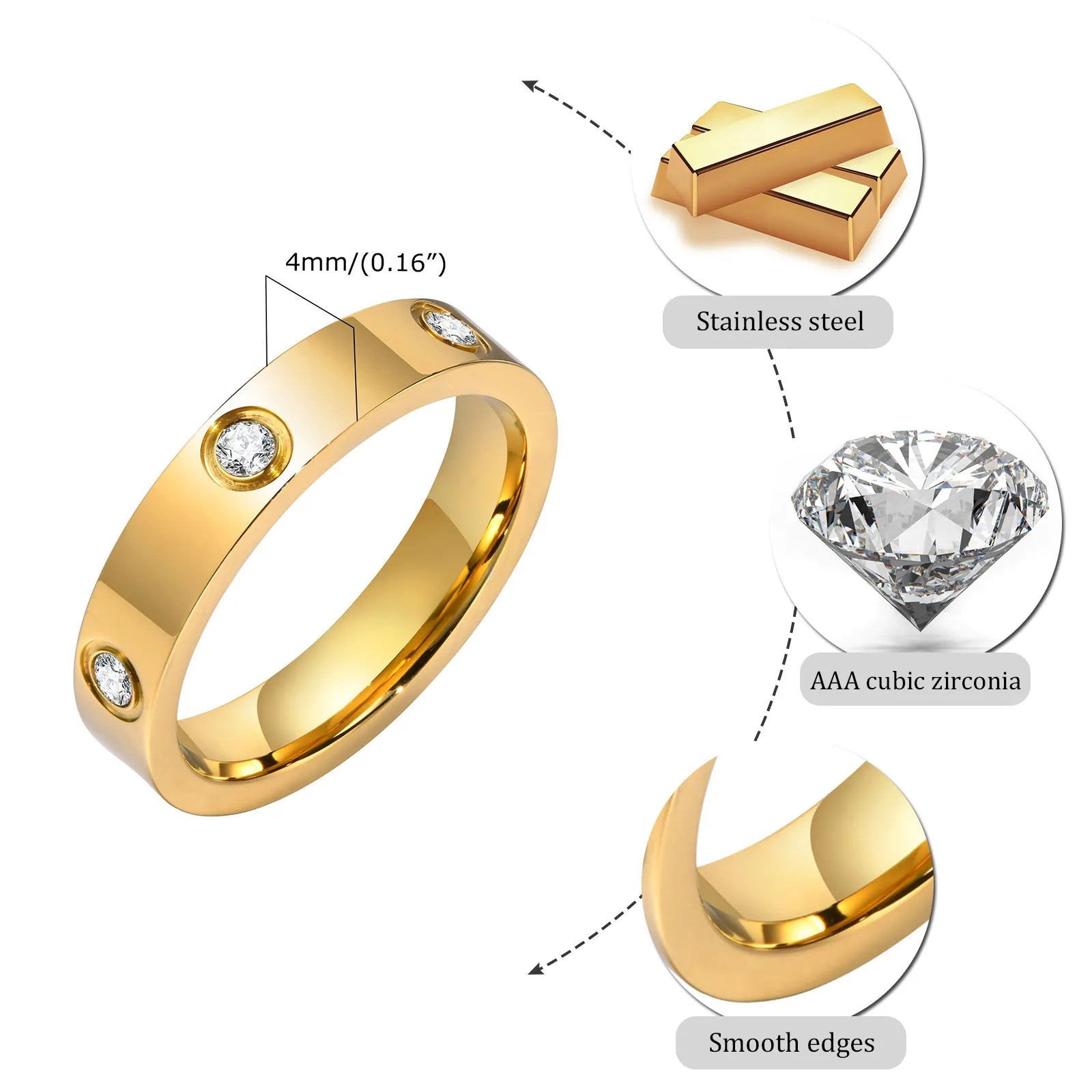 Stainless Steel Couple Ring with CZ 5