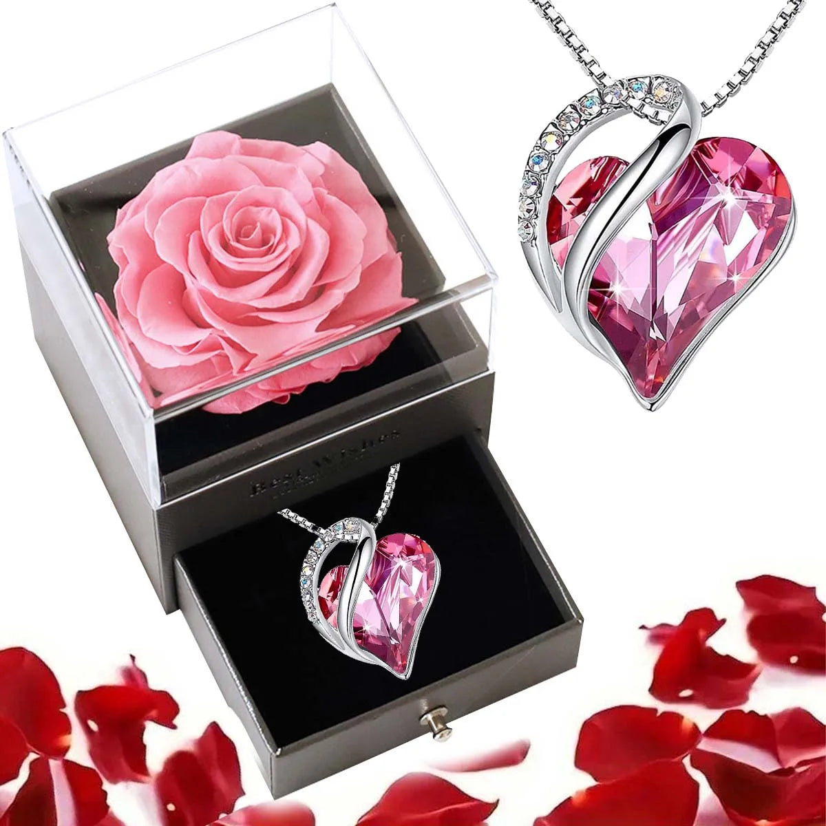 Valentine’s Day Ocean Heart Love Necklace with Eternal Rose Gift Box 8