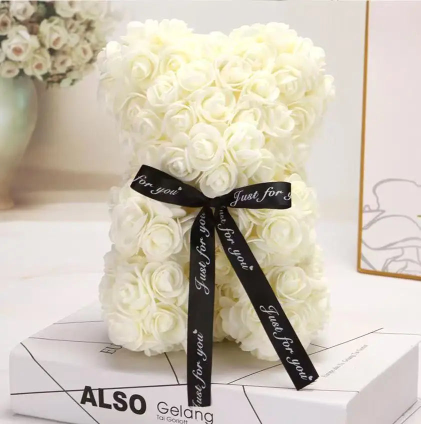 25cm Artificial Teddy Rose Flower Bear with Box Romantic Valentines Day Gift Girlfriend Women Anniversary Wedding Party Supplies 9