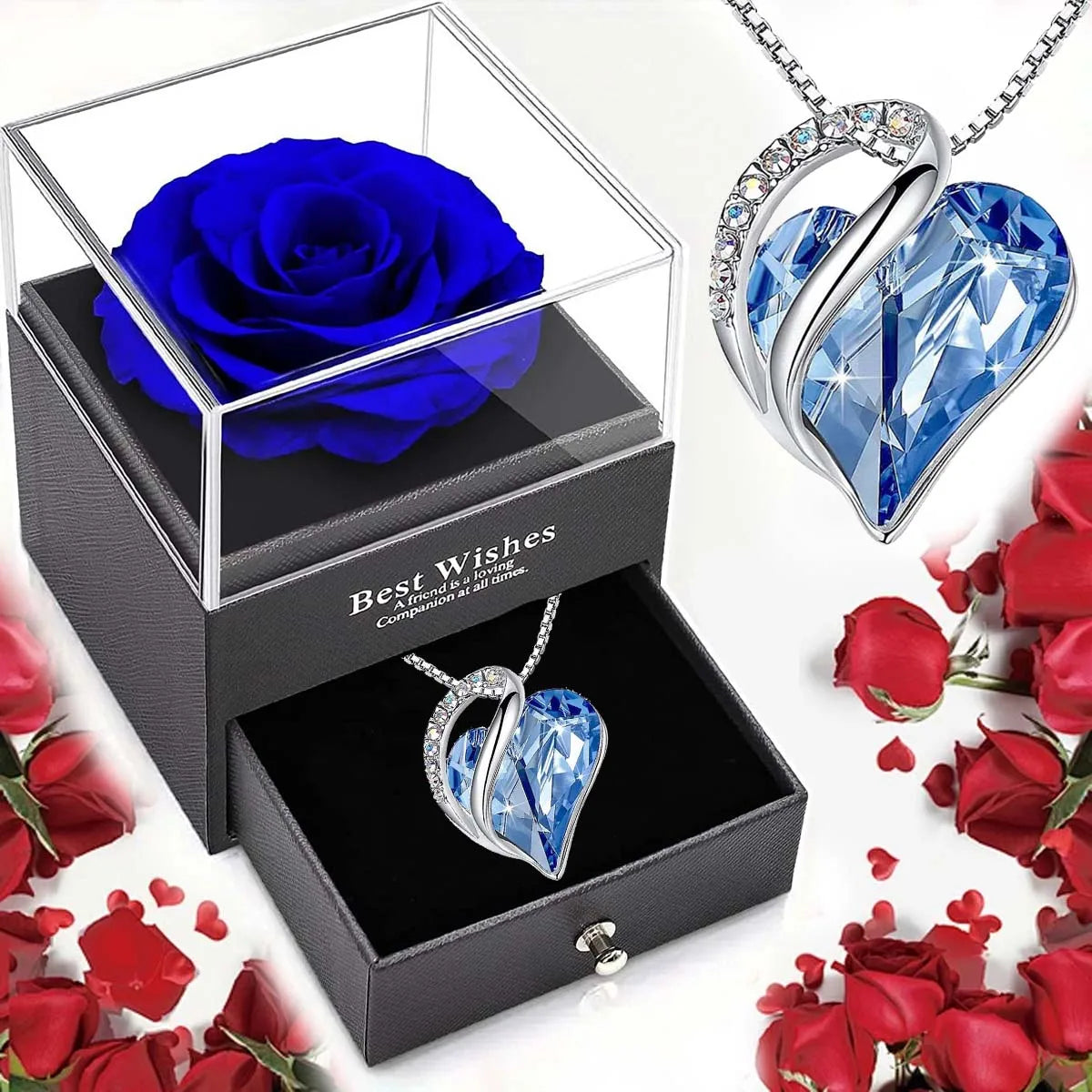 Valentine’s Day Ocean Heart Love Necklace with Eternal Rose Gift Box 6